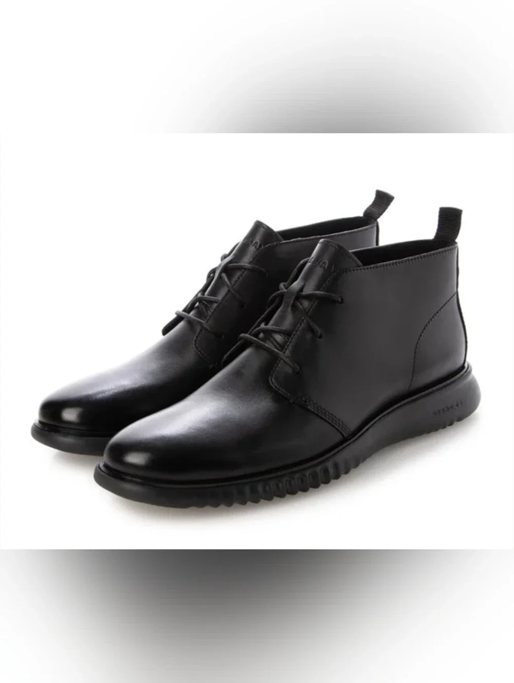 Size 10.5 Cole Haan Men's ZerograndBlack Leather Chukka Boots - Classic Lace-Up